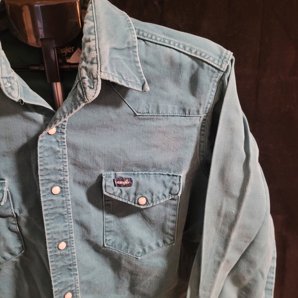 Heavy Blue Button-Down Shirt - Vintage Wrangler - Picture 6 of 9